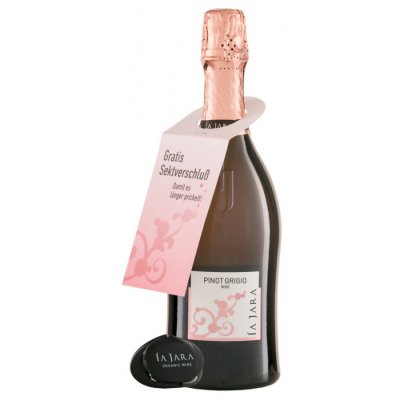 Spumante Pinot Grigio Rosé Brut La Jara mit Flaschenanhänger und Flaschenverschluss - Azienda Agricola La Jara